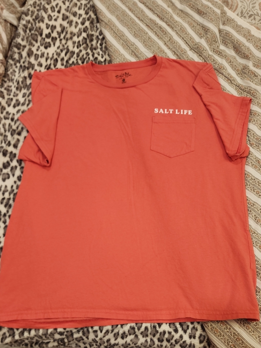 Salt Life Coral Pocket Tee with White Logo